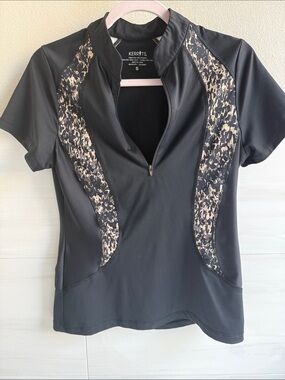 Kerrits Black Short Sleeve Riding Top with Neutral Print Panels